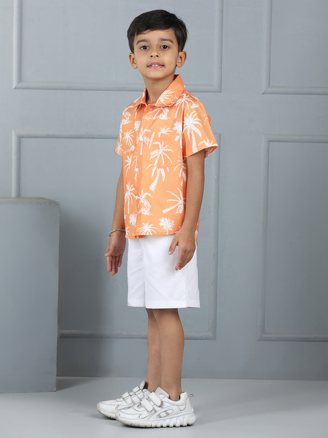 Boys Leaf Print Half-Sleeve Shirt & Bottom Set – Trendy Casual Wear - Pure, Chemical-Free Kidswear
