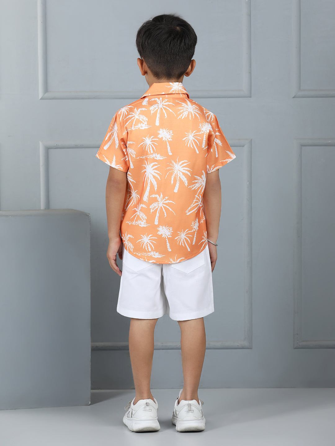 Boys Leaf Print Half-Sleeve Shirt & Bottom Set – Trendy Casual Wear - Pure, Chemical-Free Kidswear