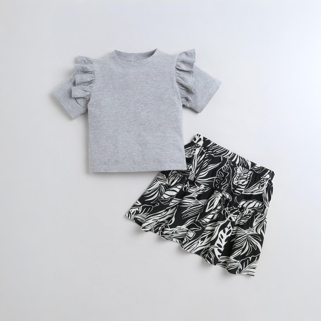 Aww Hunnie Girls’ Cotton-Jersey Half-Sleeve Top & Leaves-Print Skirt Set – Playful Comfort