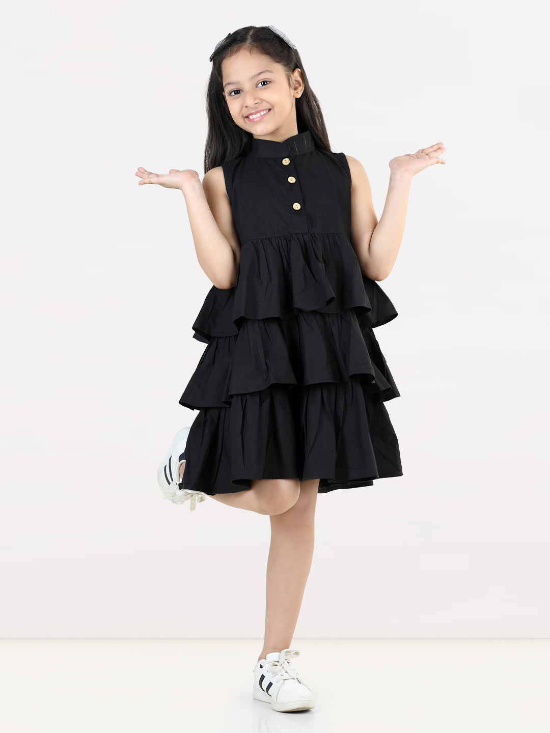 Aww Hunnie Girls Pure Cotton Ruffle-Layer Knee-Length Summer Dress – 4 Vibrant Colors