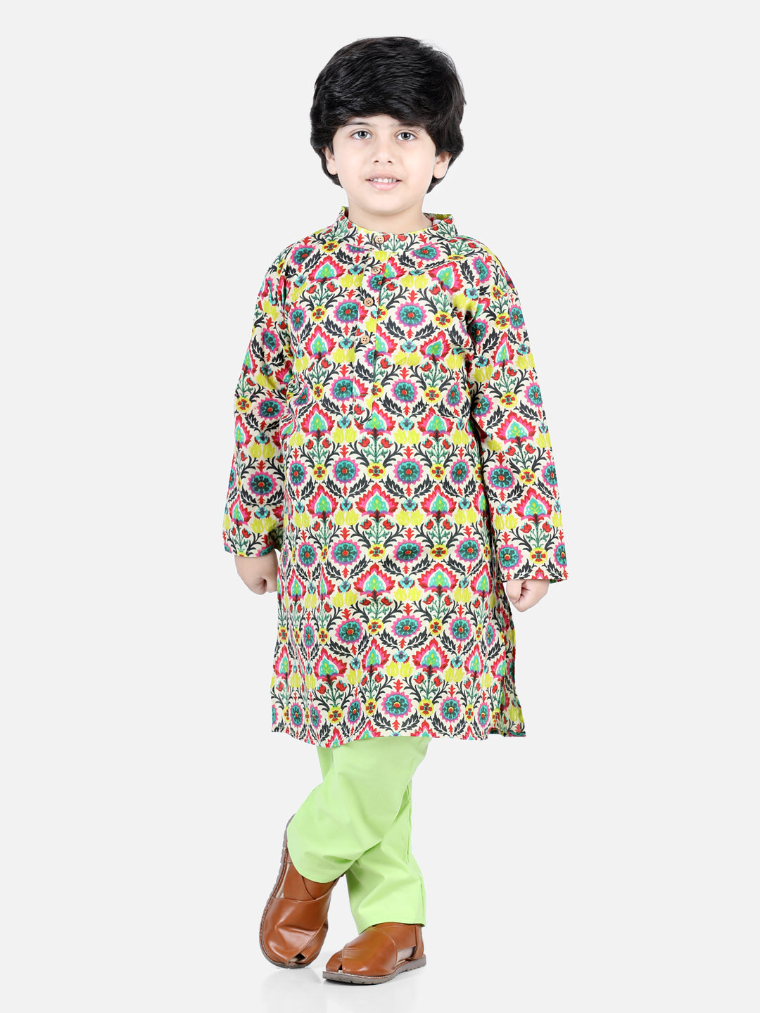 Aww Hunnie Boys Jaipuri Cotton Kurta & Green Pajama Set – Organic Kidswear