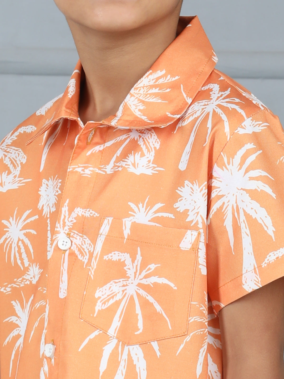 Boys Leaf Print Half-Sleeve Shirt & Bottom Set – Trendy Casual Wear - Pure, Chemical-Free Kidswear