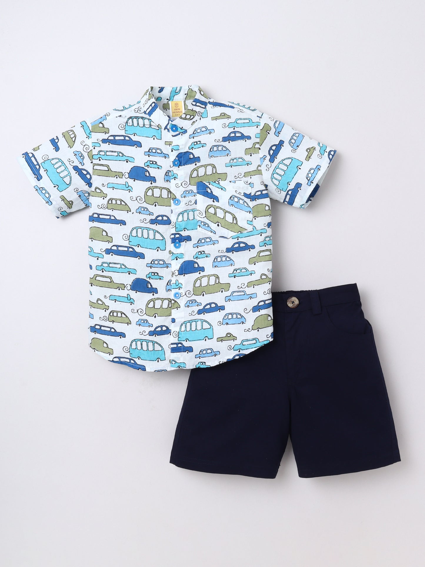 Car‑Print Cotton Shirt & Shorts Set for Boys | Aww Hunnie