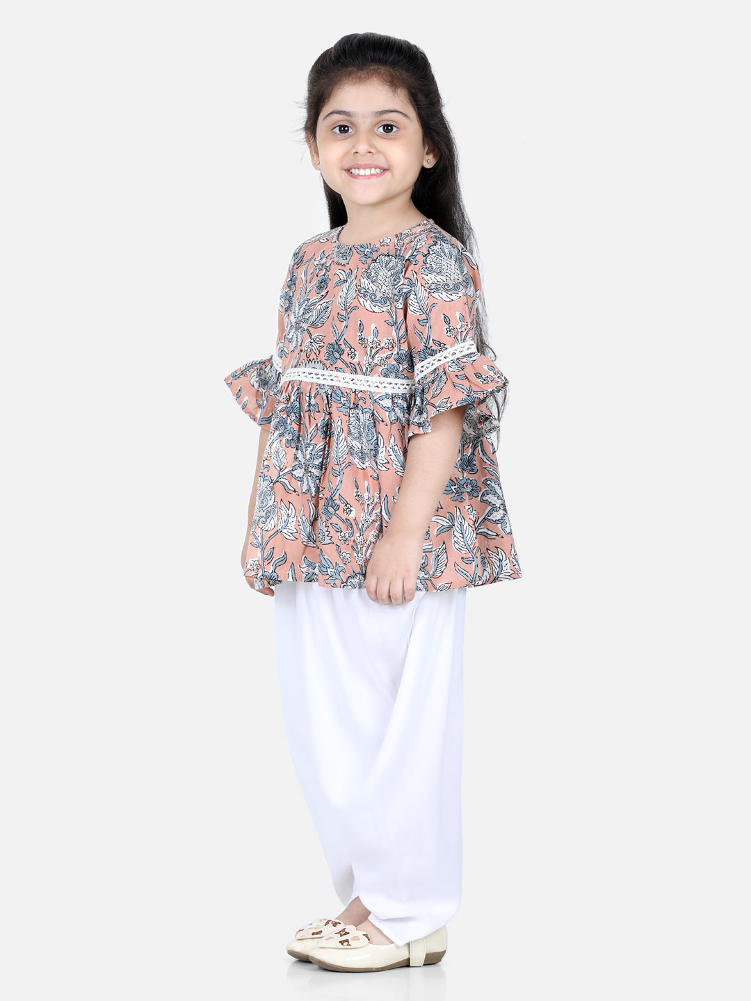 Aww Hunnie Jaipuri Print Cotton Floral Kurti & Dhoti Set for Girls