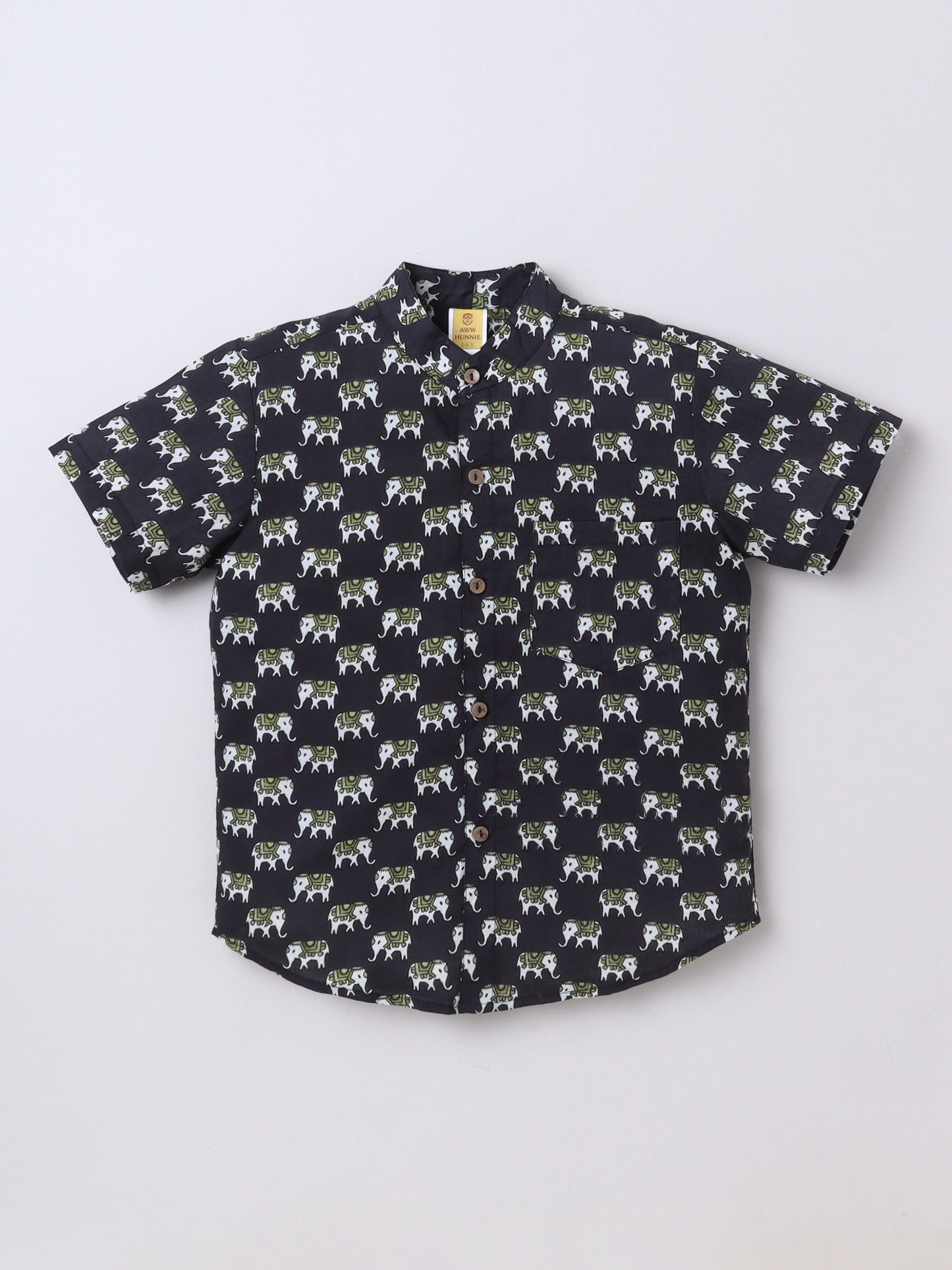 Black Elephant‑Print Cotton Shirt & Shorts Set | Aww Hunnie