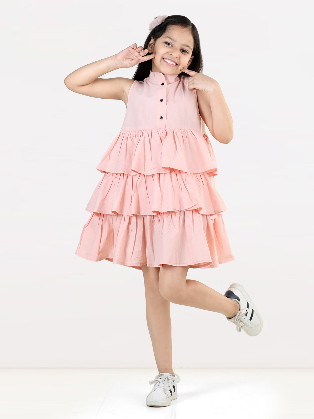 Aww Hunnie Girls Pure Cotton Ruffle-Layer Knee-Length Summer Dress – 4 Vibrant Colors