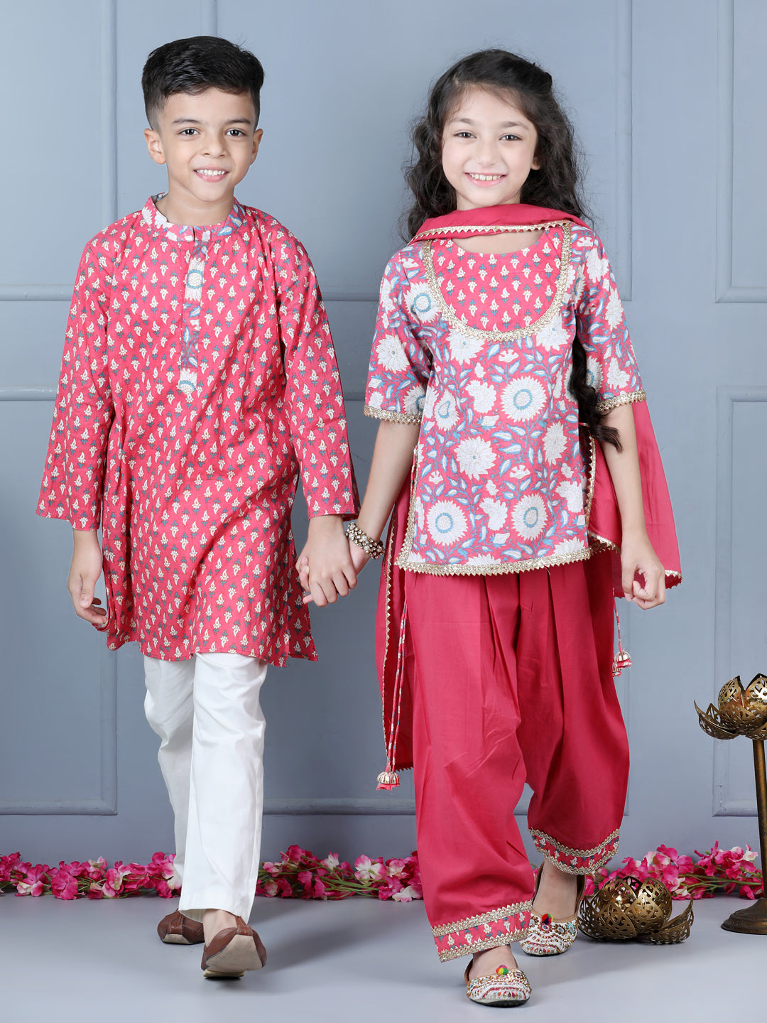 Aww Hunnie Girls Peach Jaipuri Cotton Kurta Salwar Set β Premium Festive Ensemble