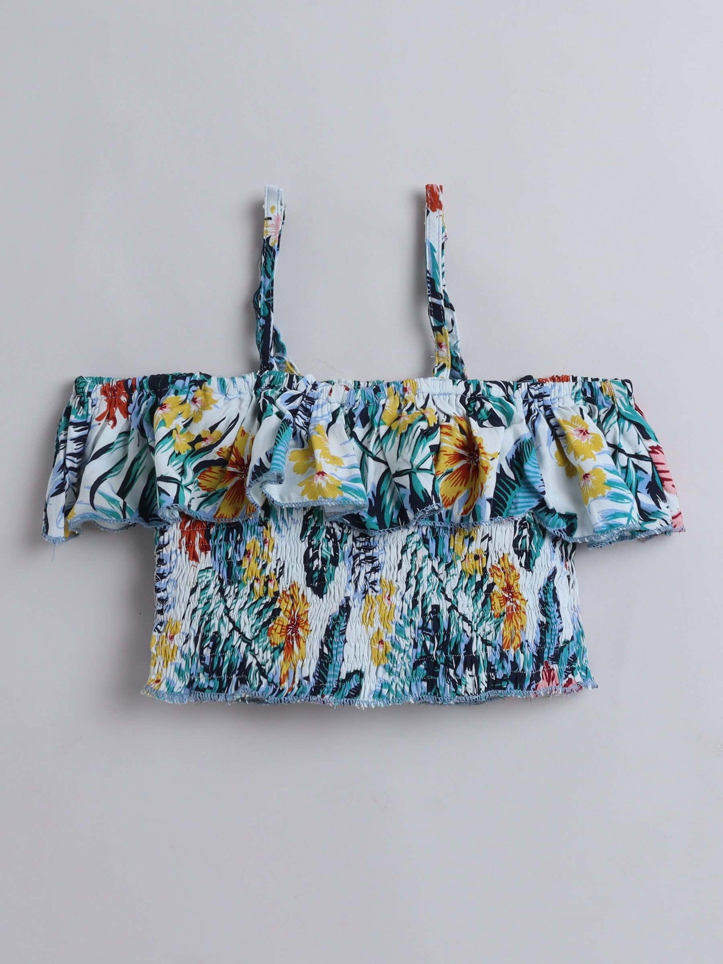 Girls Off-Shoulder Crop Top & Bottom Set – Fresh Green Style - Pure, Chemical-Free Kidswear