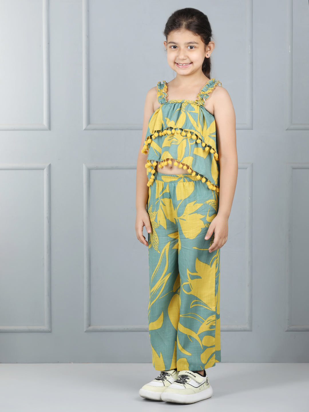 Aww Hunnie Premium Pom-Pom Lyre Top & Straight-Fit Bottom Set – 100% Cotton Rayon