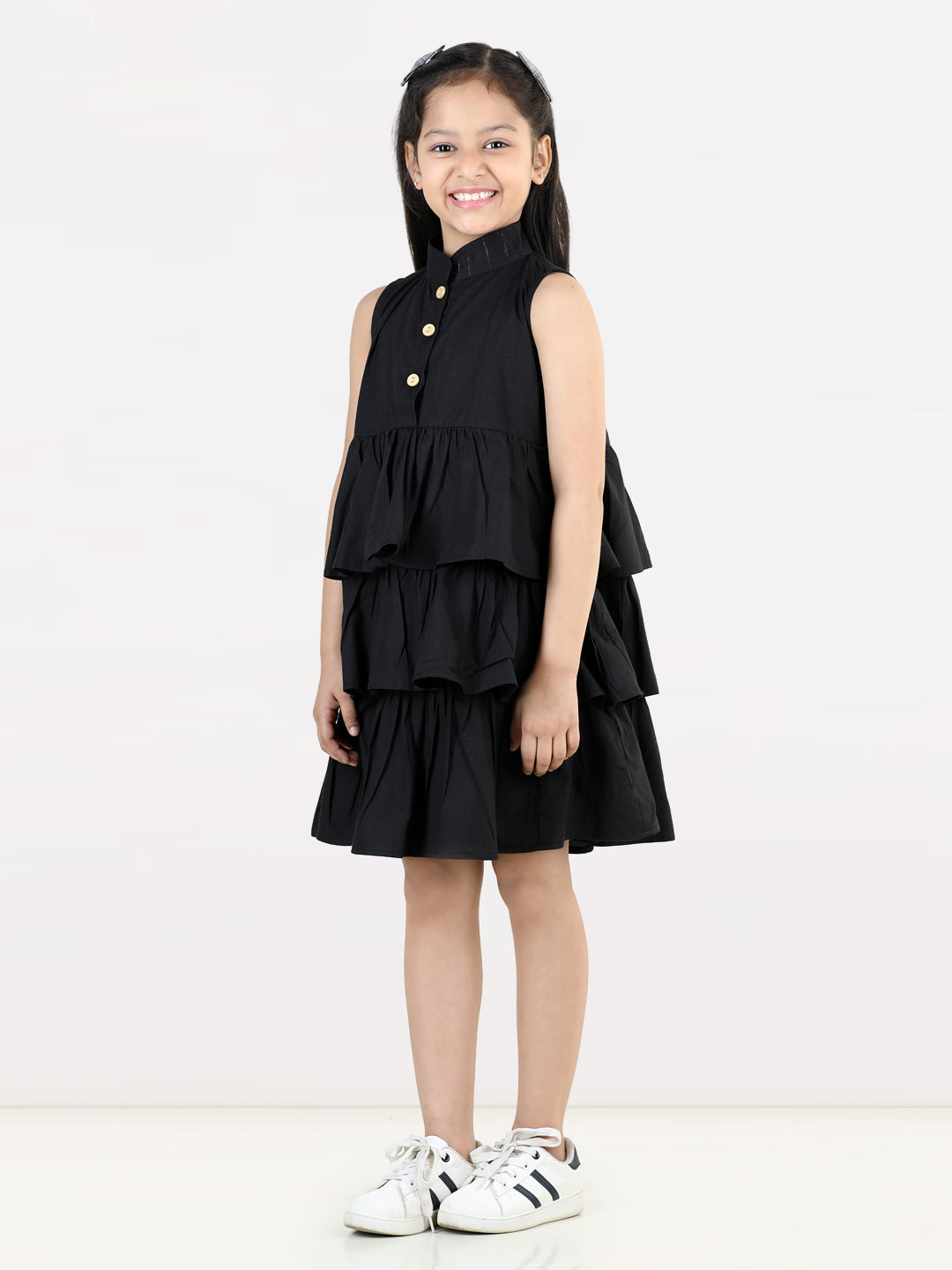 Aww Hunnie Girls Pure Cotton Ruffle-Layer Knee-Length Summer Dress – 4 Vibrant Colors