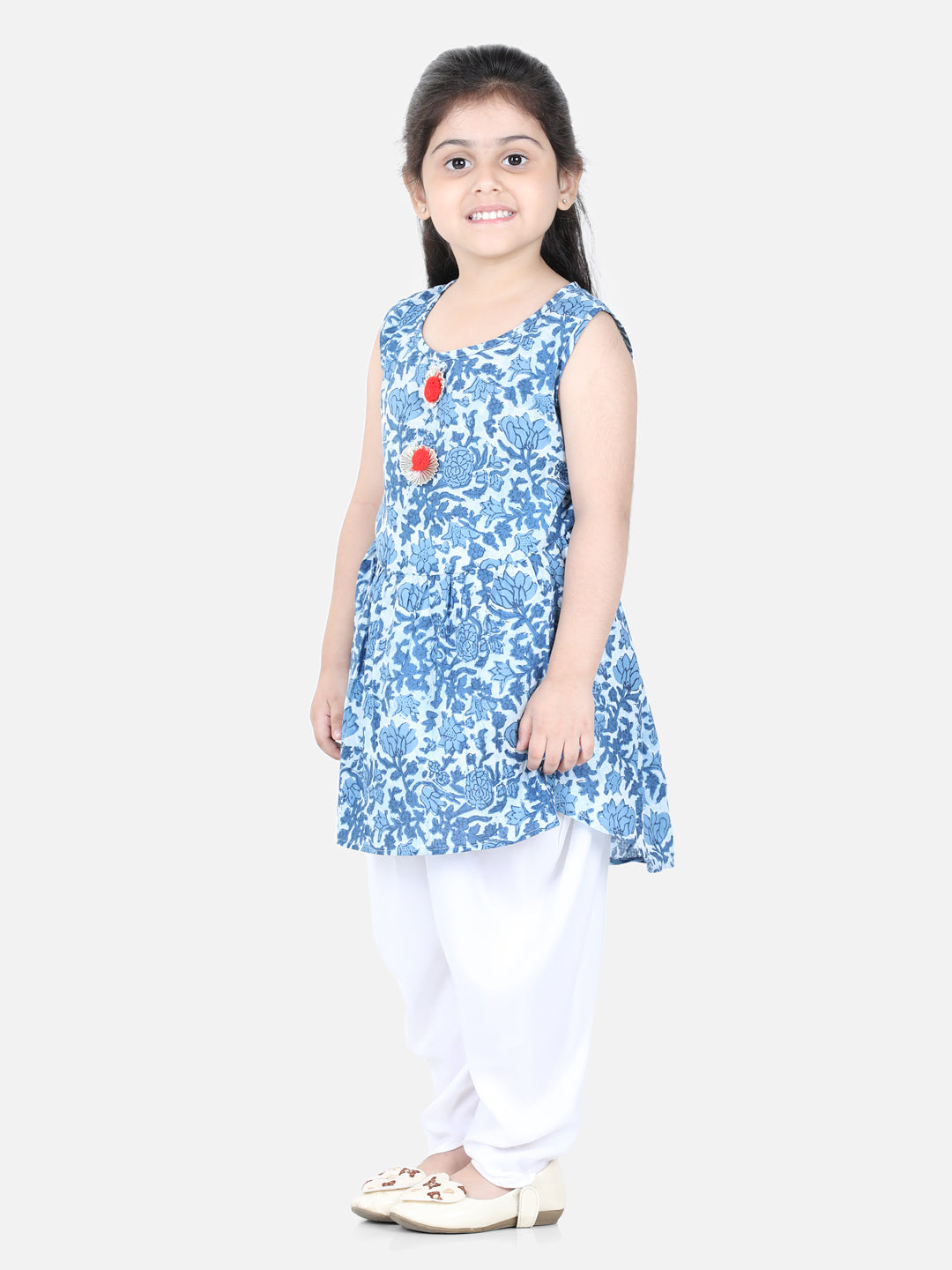 Aww Hunnie Jaipuri Print Cotton Floral Kurti & Dhoti Set for Girls