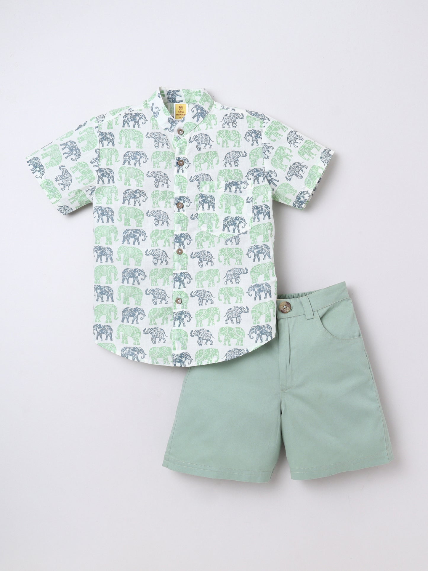Elephant‑Print Cotton Shirt & Pocket Shorts Set | Aww Hunnie