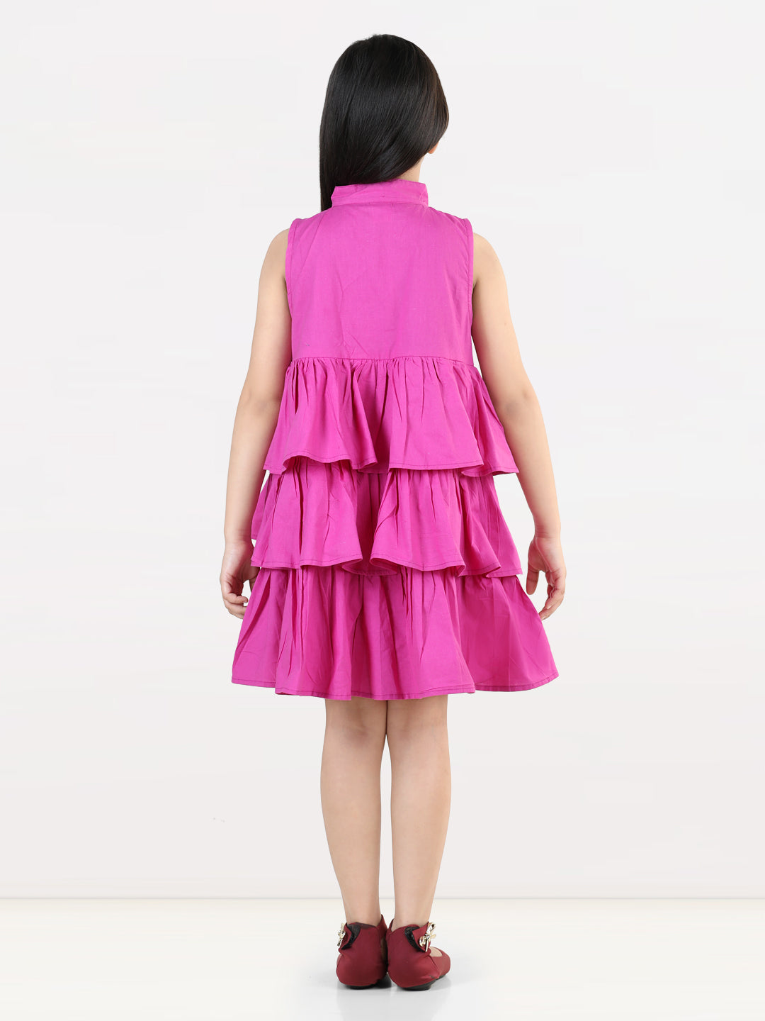 Aww Hunnie Girls Pure Cotton Ruffle-Layer Knee-Length Summer Dress – 4 Vibrant Colors
