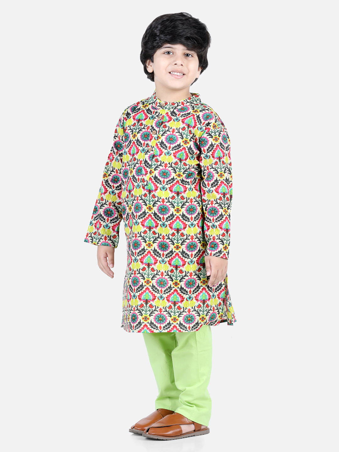 Aww Hunnie Boys Jaipuri Cotton Kurta & Green Pajama Set – Organic Kidswear