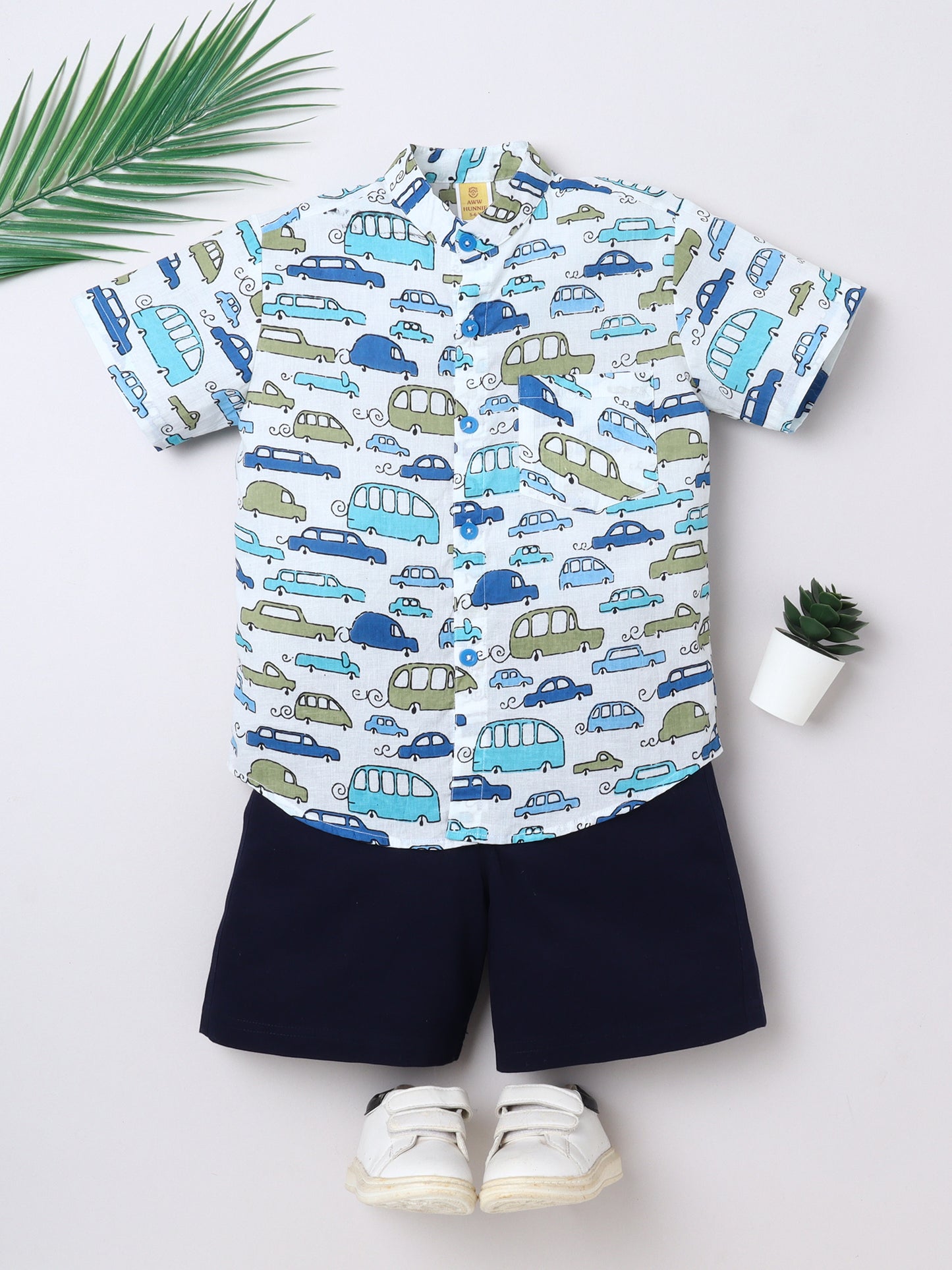 Car‑Print Cotton Shirt & Shorts Set for Boys | Aww Hunnie