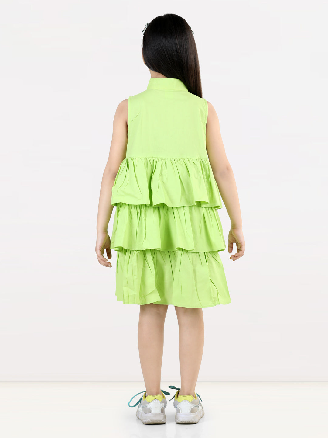 Aww Hunnie Girls Pure Cotton Ruffle-Layer Knee-Length Summer Dress – 4 Vibrant Colors