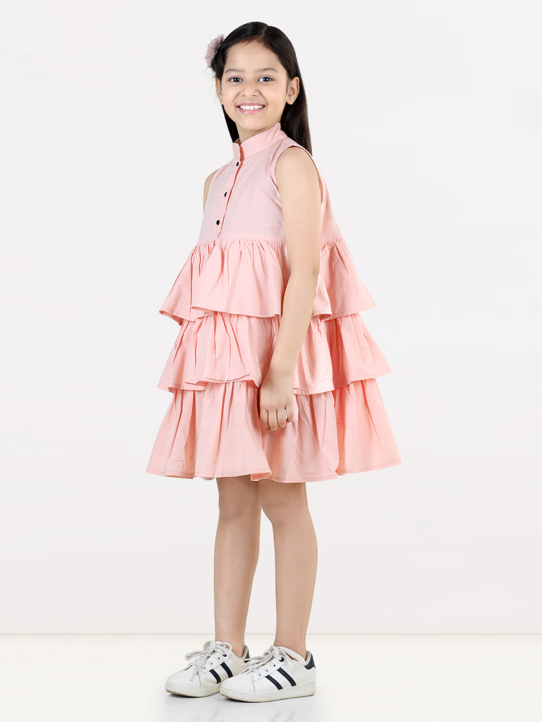Aww Hunnie Girls Pure Cotton Ruffle-Layer Knee-Length Summer Dress – 4 Vibrant Colors