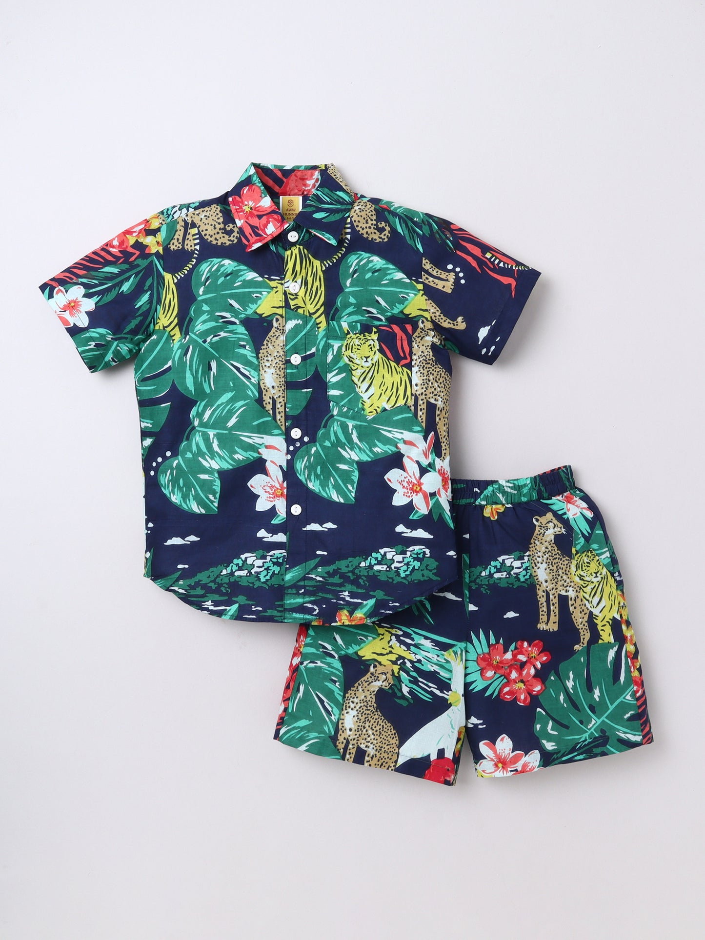Jungle‑Print Cotton Shirt & Shorts Set | Aww Hunnie Kidswear