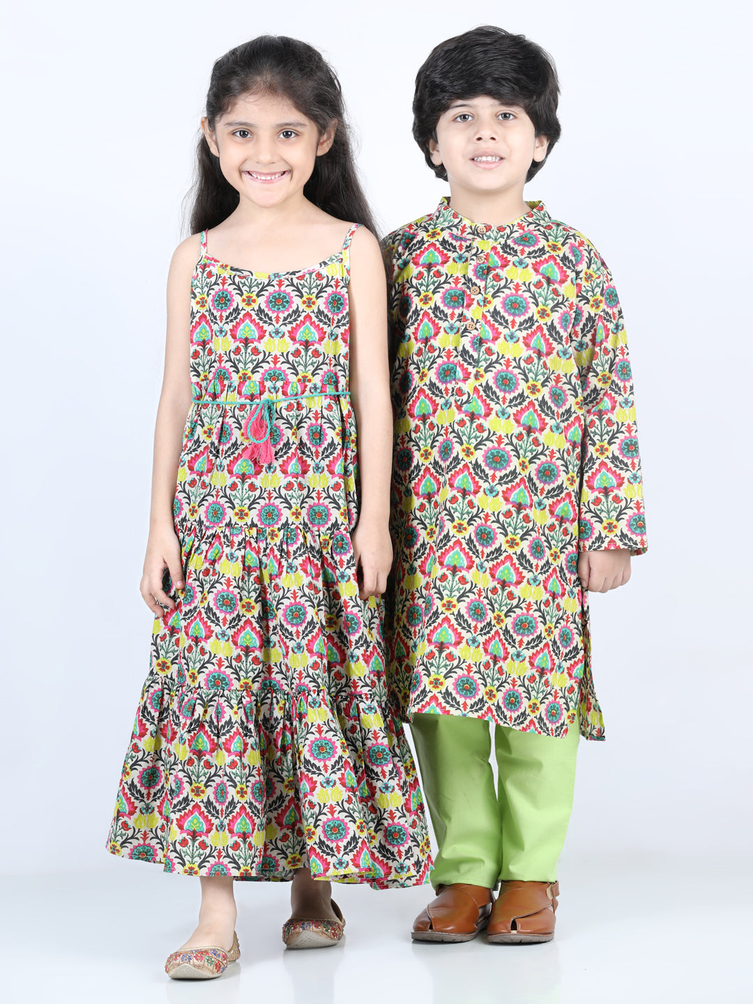 Aww Hunnie Boys Jaipuri Cotton Kurta & Green Pajama Set – Organic Kidswear