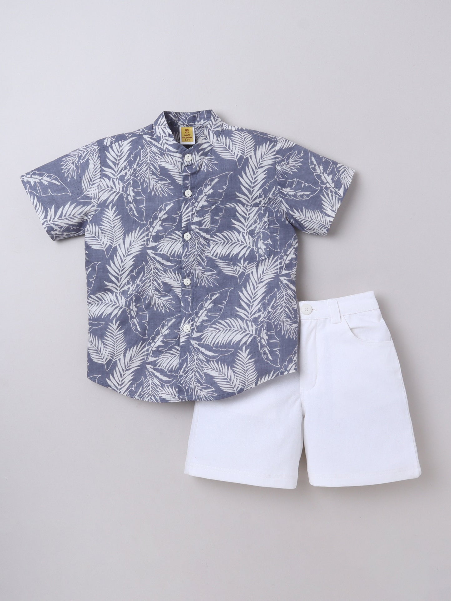 Leaf‑Print Cotton Shirt & Shorts Set for Kids | Aww Hunnie