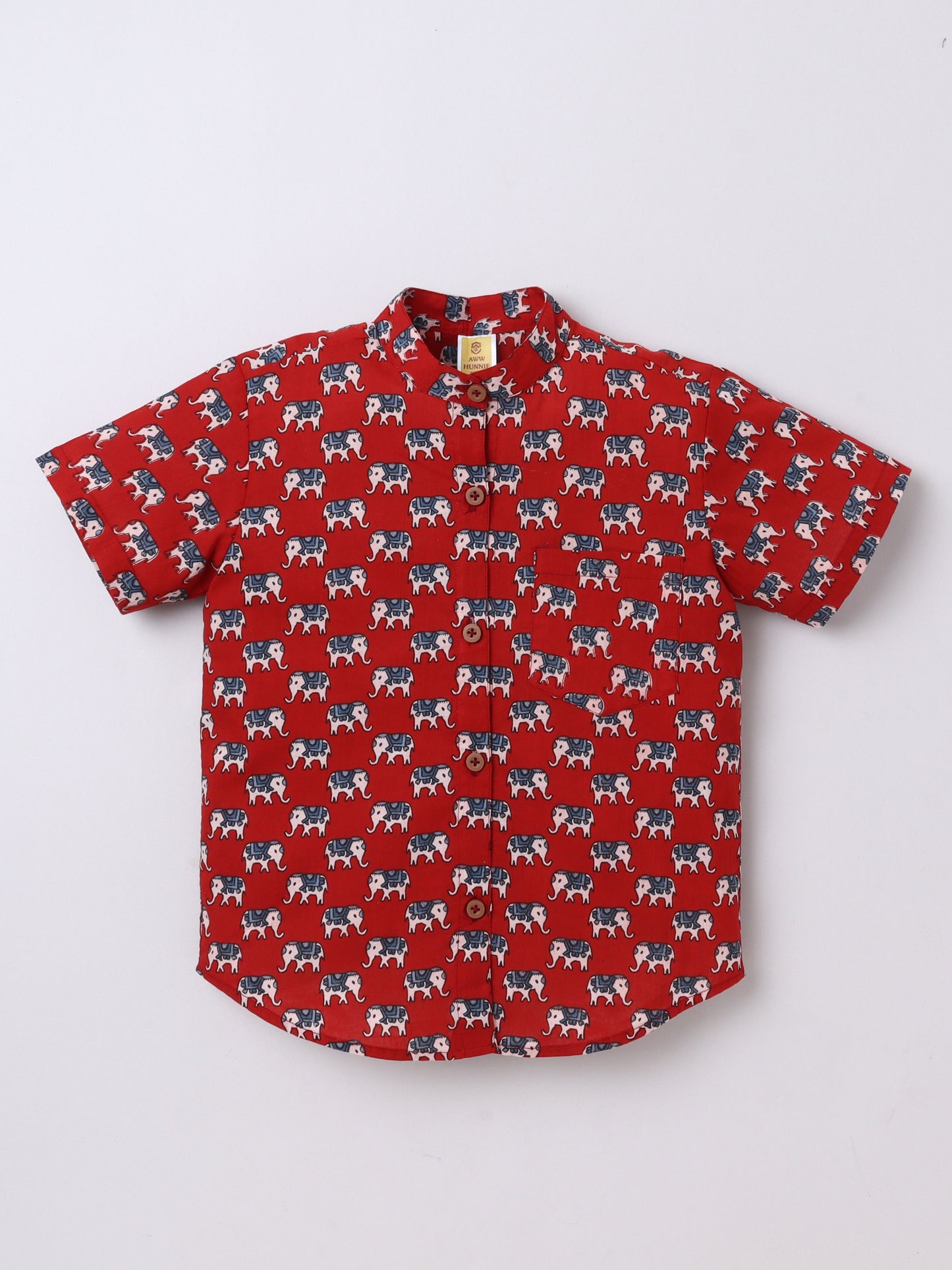 Maroon Elephant‑Print Cotton Shirt & Shorts Set | Aww Hunnie