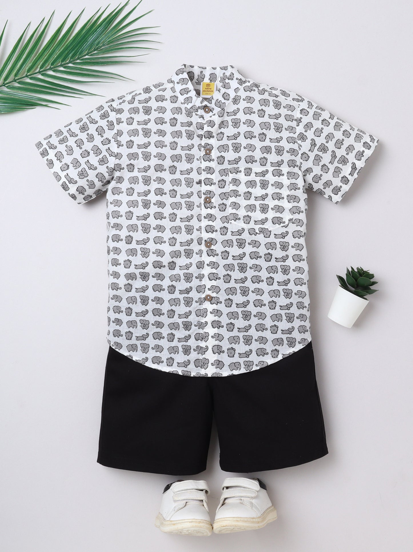 White Elephant‑Print Cotton Set for Boys | Aww Hunnie