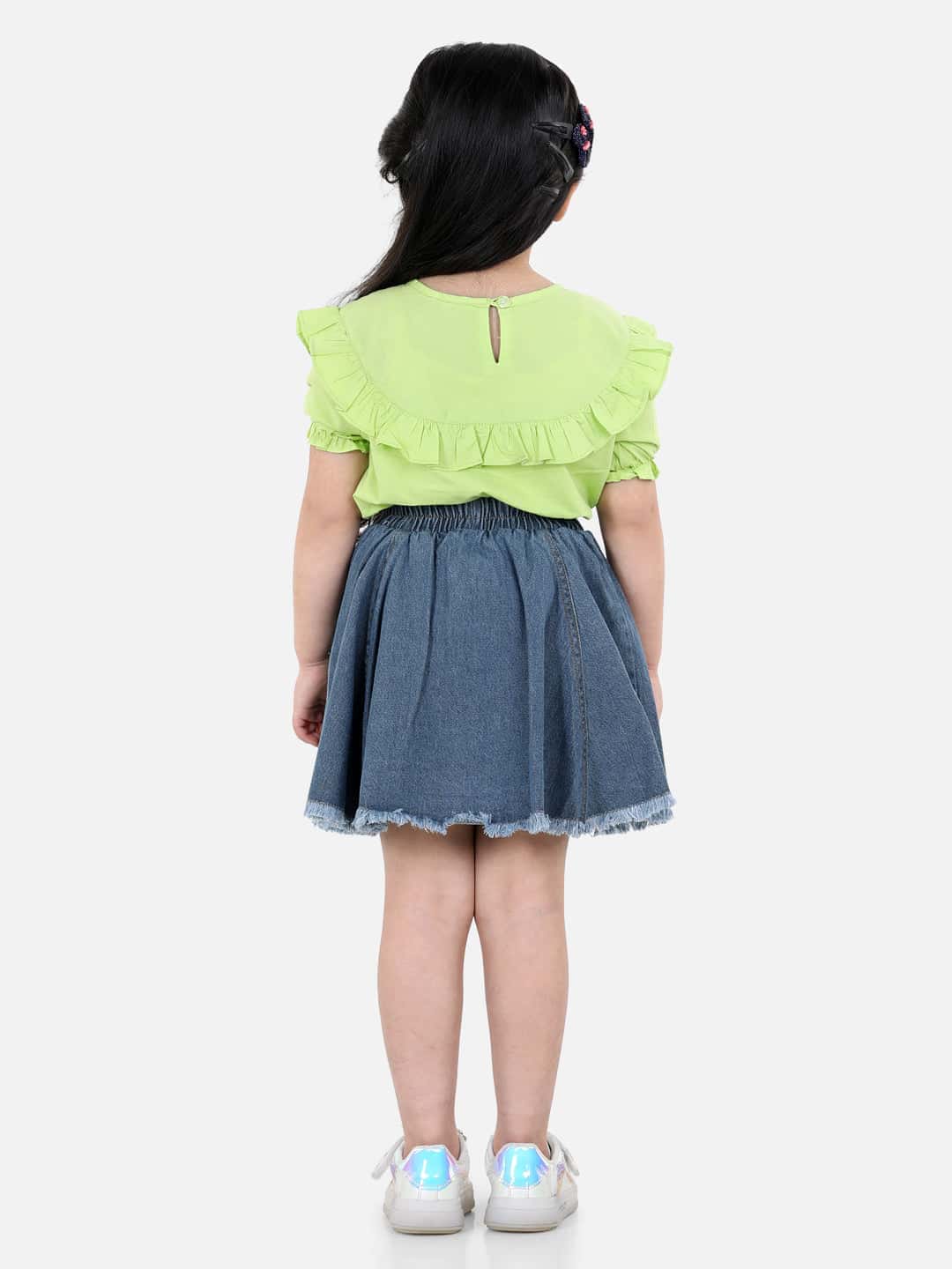 Aww Hunnie Cotton Half Sleeves Embrodery Top With Denim Skirt Set-Chic and Casual - Pure, Chemical-Free Kidswear