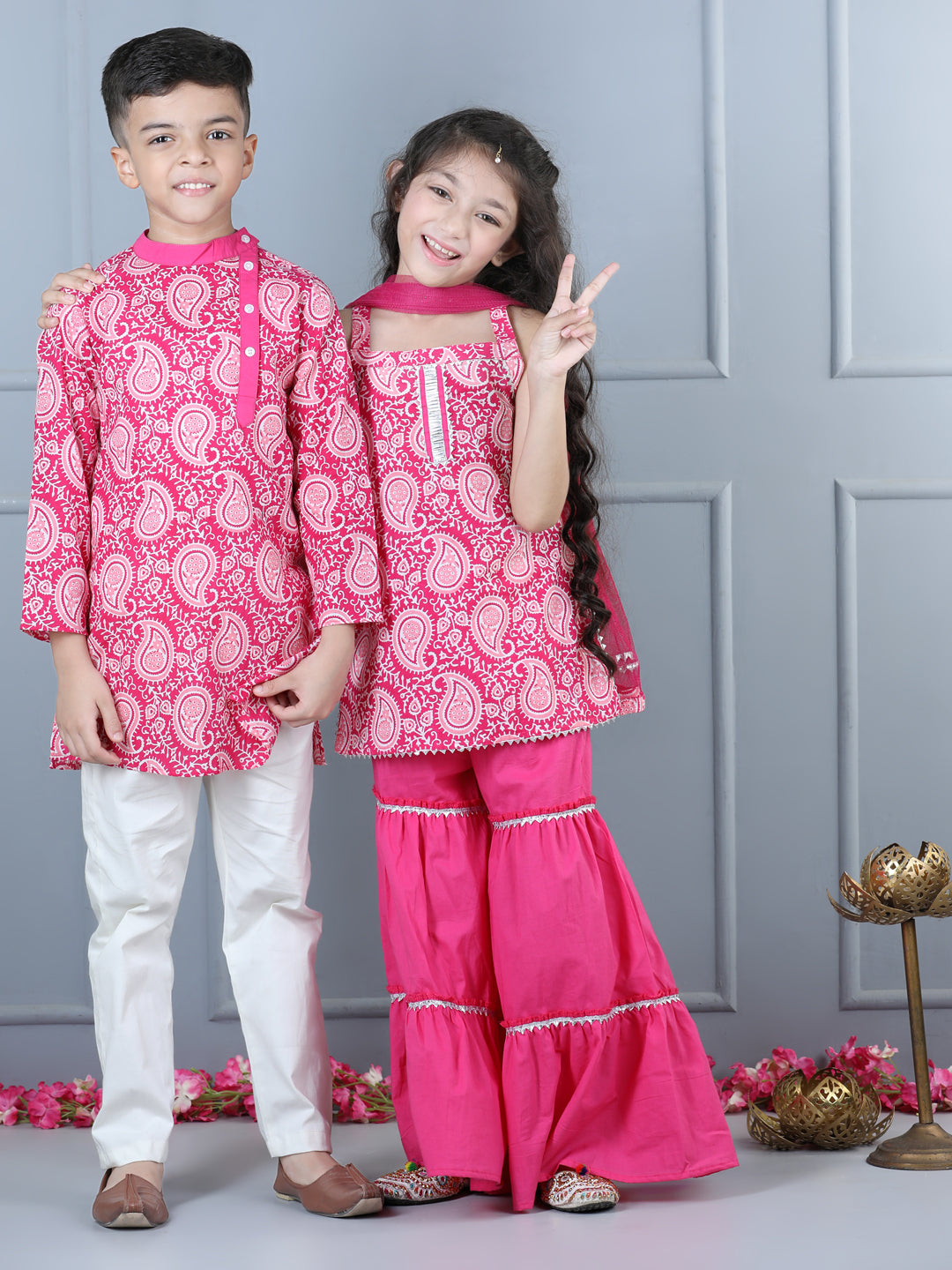 Aww Hunnie Boys Cotton Printed Mandarin Collar Kurta & Side-Button Pajama Set (1–12 yrs)