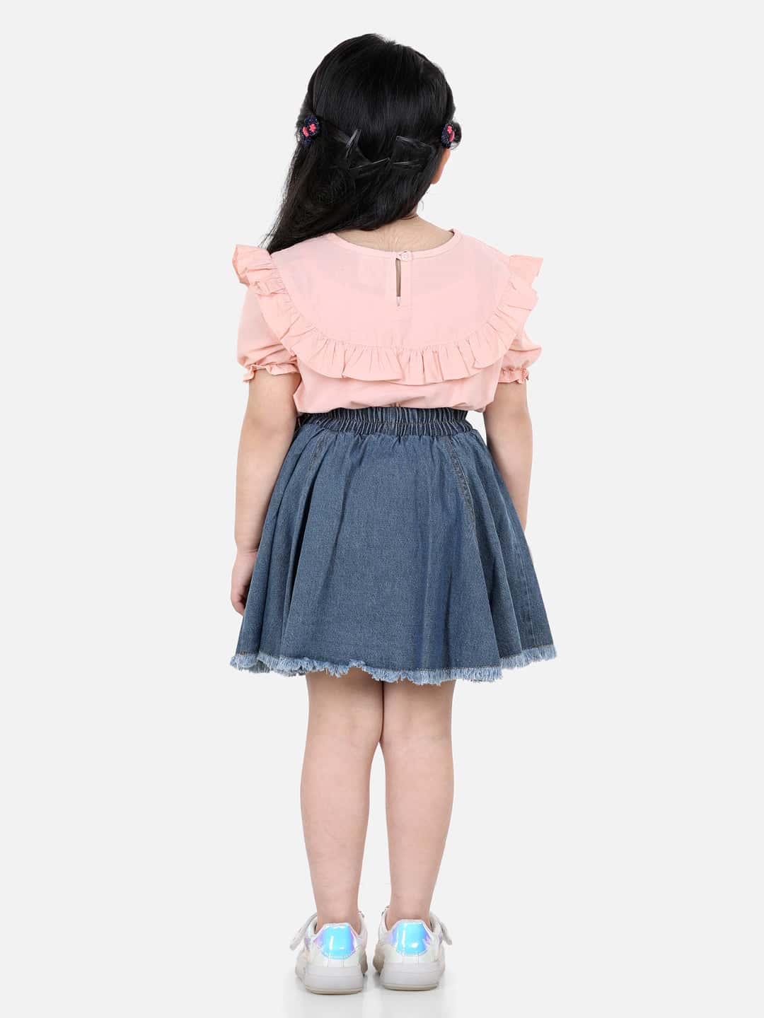 Aww Hunnie Cotton Half Sleeves Embrodery Top With Denim Skirt Set-Chic and Casual - Pure, Chemical-Free Kidswear