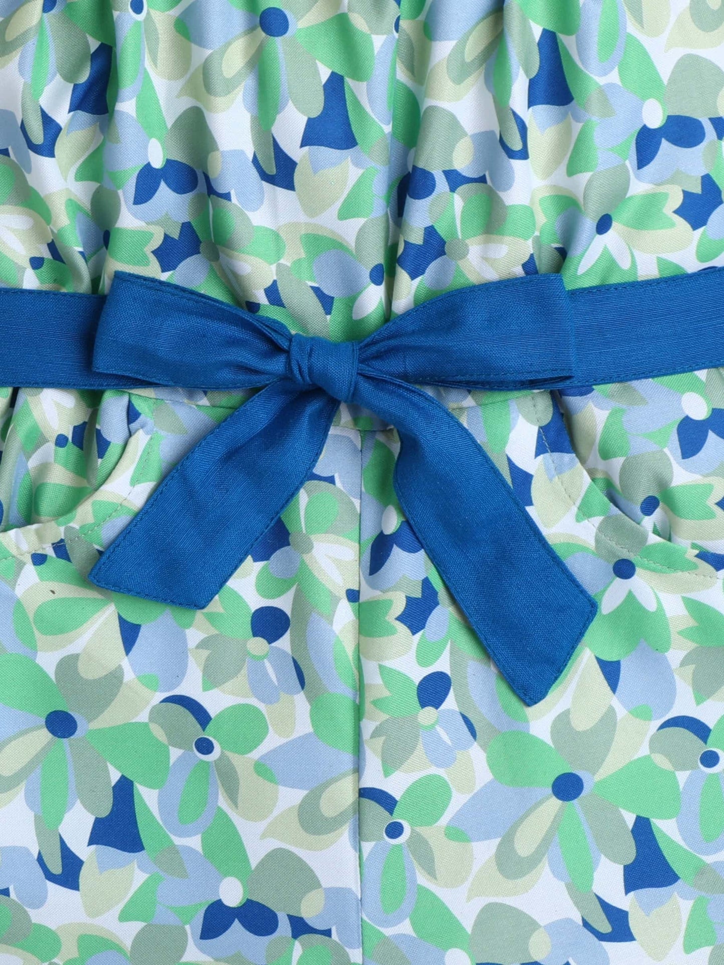 Girls Floral Print Jumpsuit – Shoulder Strap with Belt (Blue) - Pure, Chemical-Free Kidswear