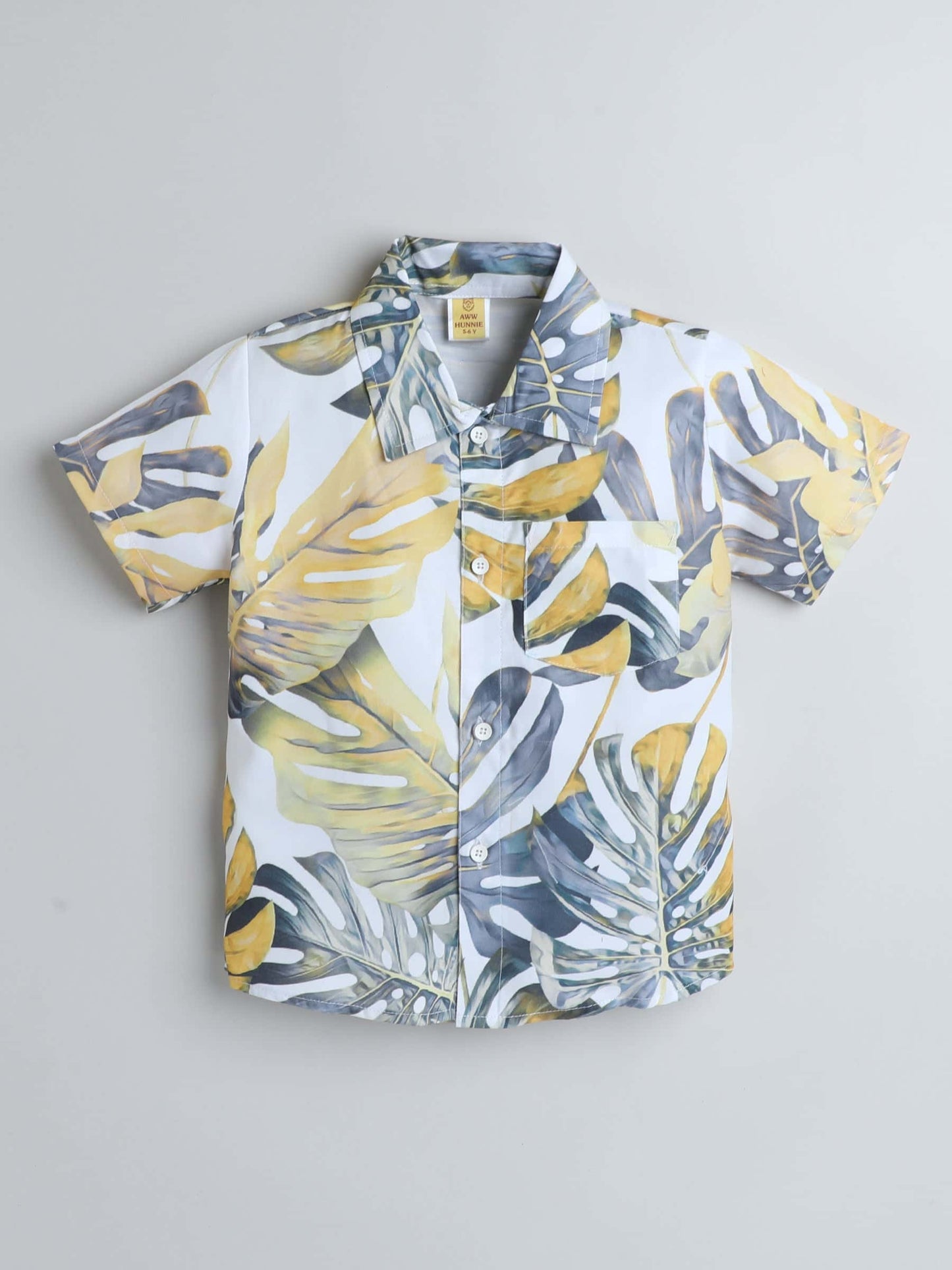 Boys Leaf Print Half-Sleeve Shirt & Bottom Set – Trendy Casual Wear - Pure, Chemical-Free Kidswear