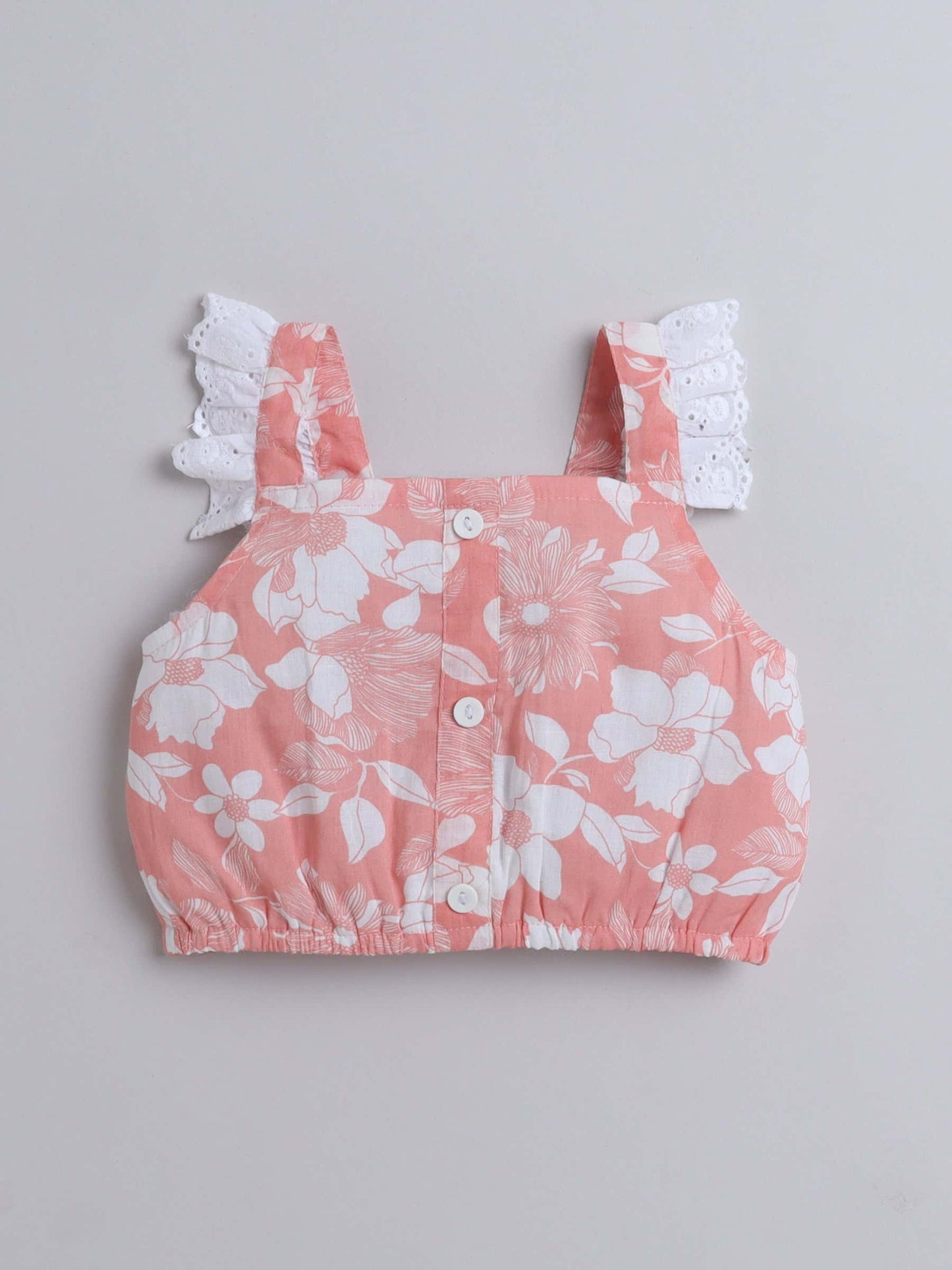 Girls Floral Print Button Top & Skirt Set – Chic and Casual - Pure, Chemical-Free Kidswear