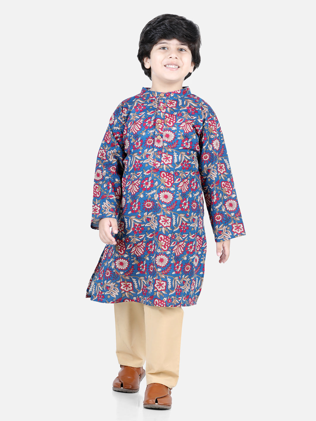 Aww Hunnie Beige Pajama & Jaipuri Cotton Kurta Set – Festive Kidswear