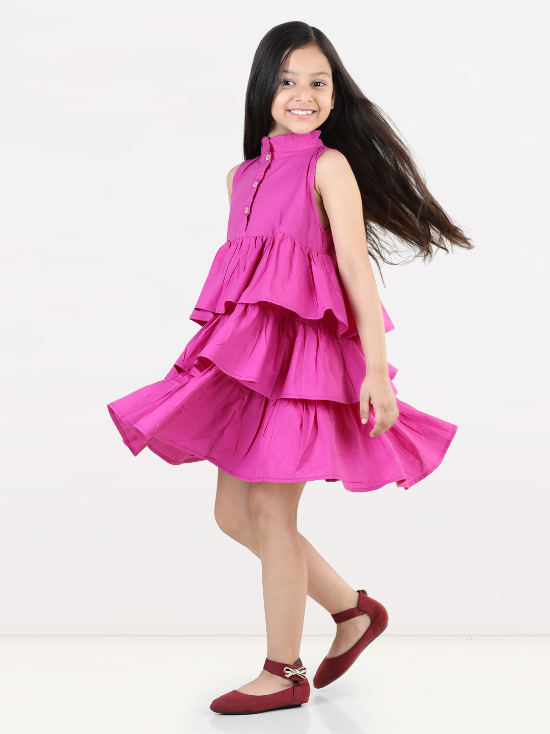 Aww Hunnie Girls Pure Cotton Ruffle-Layer Knee-Length Summer Dress – 4 Vibrant Colors