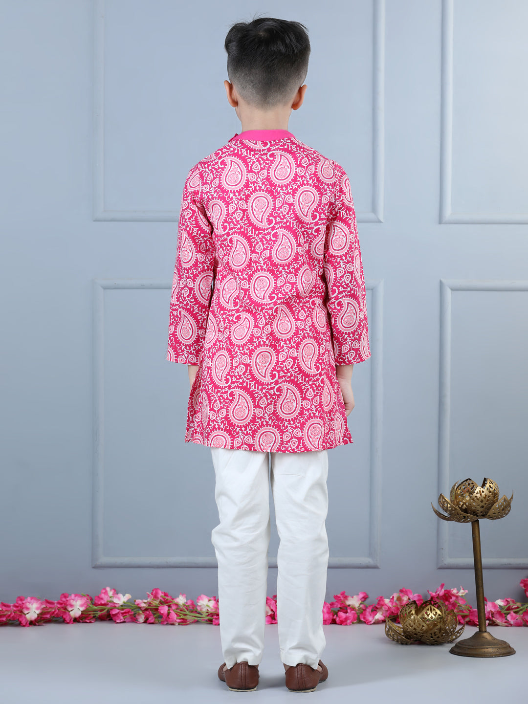 Aww Hunnie Boys Cotton Printed Mandarin Collar Kurta & Side-Button Pajama Set (1–12 yrs)