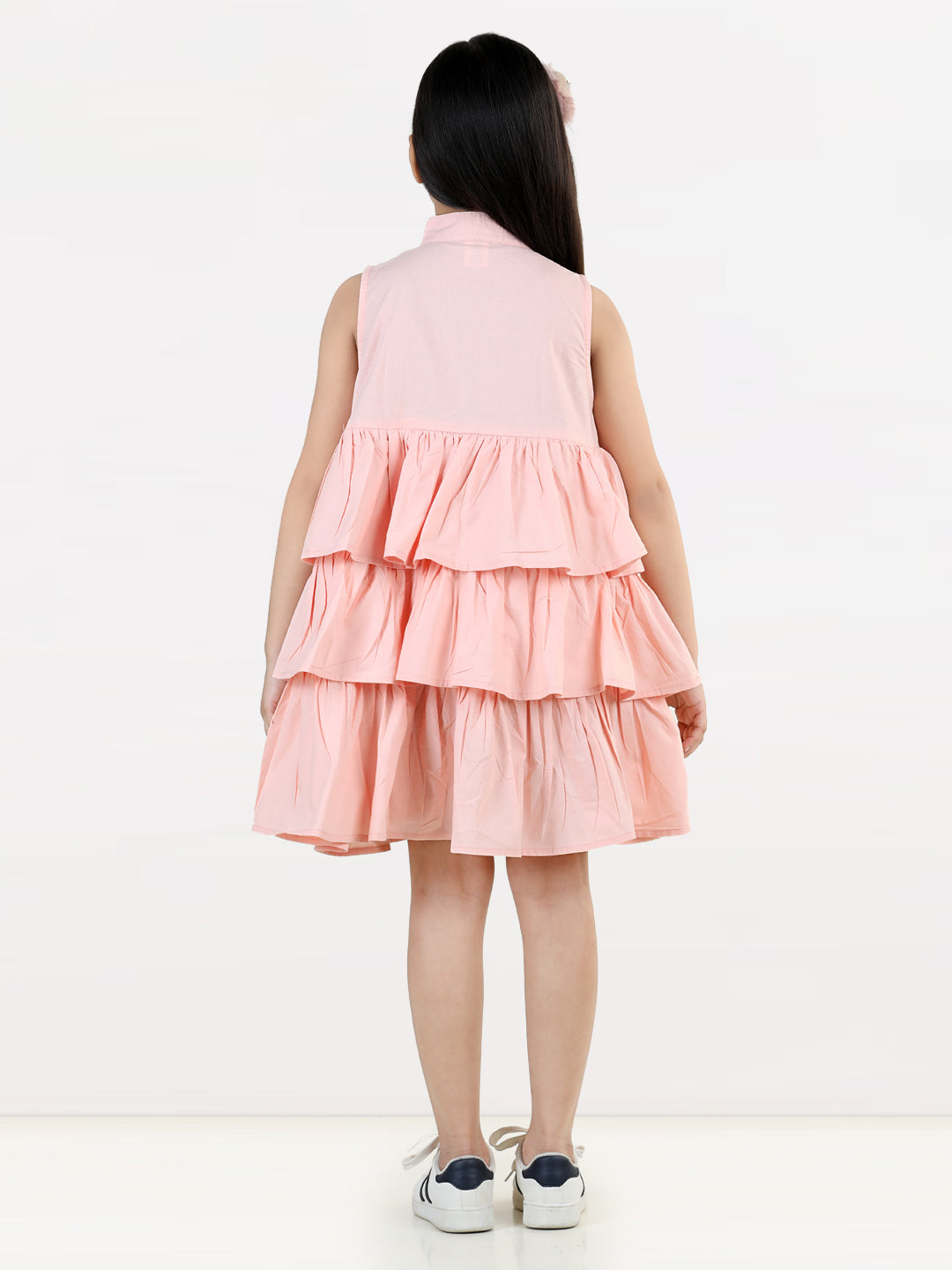 Aww Hunnie Girls Pure Cotton Ruffle-Layer Knee-Length Summer Dress – 4 Vibrant Colors