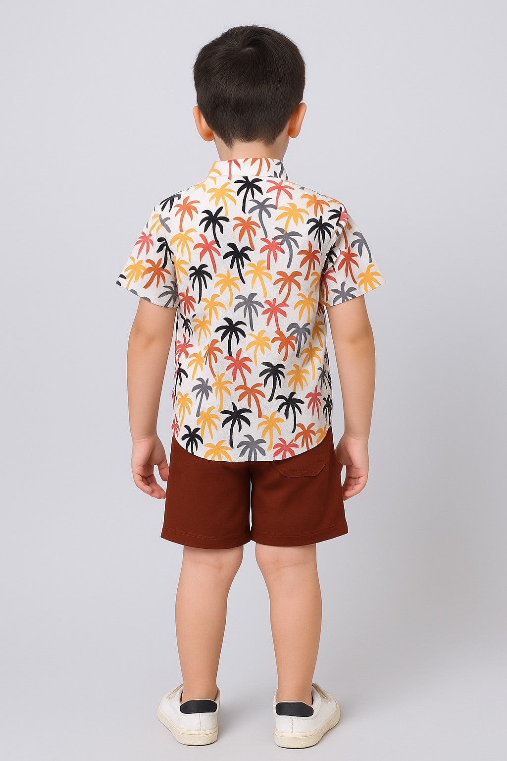 Palm‑Tree Print Cotton Shirt & Shorts Set for Boys | Aww Hunnie