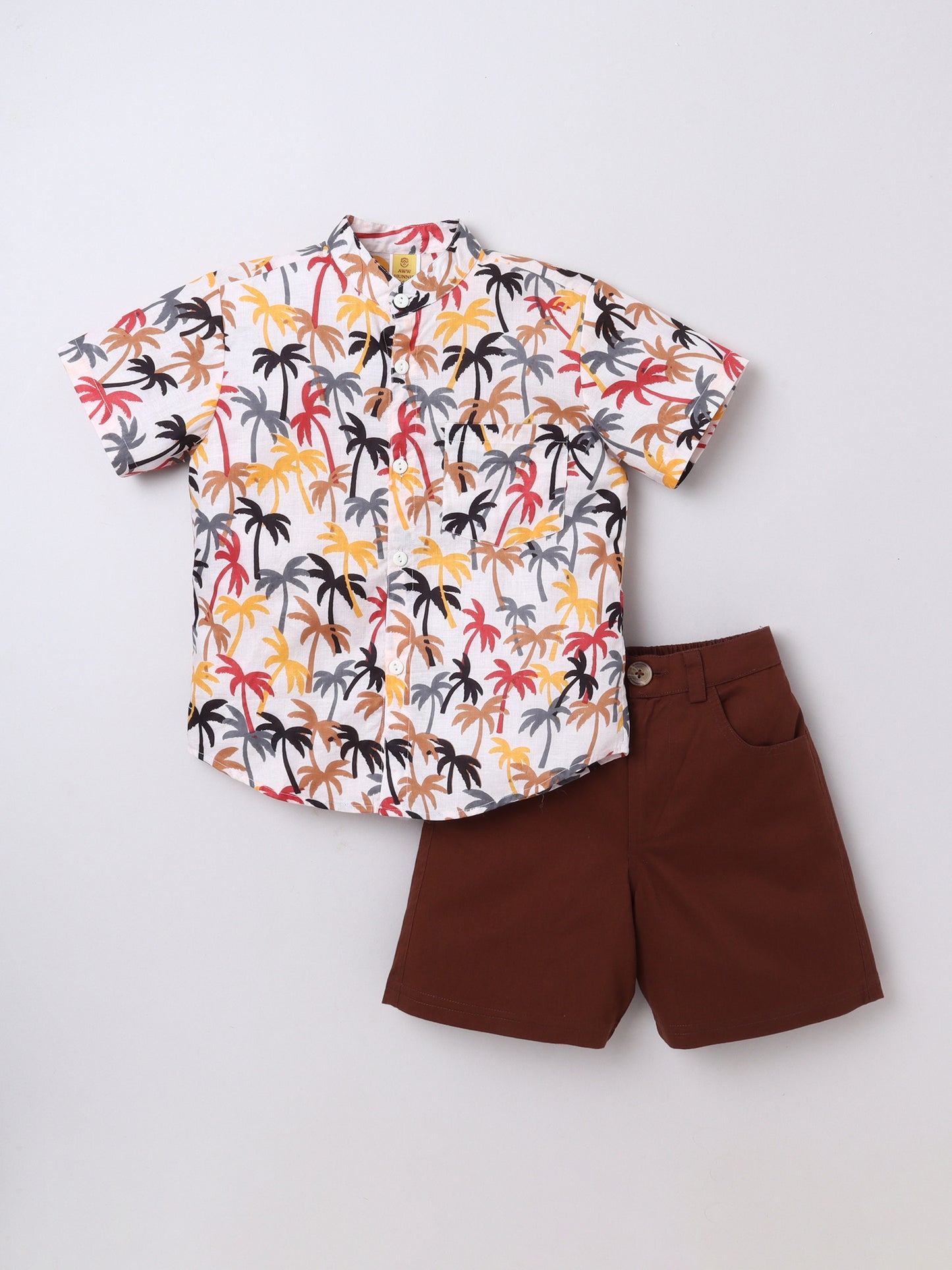 Palm‑Tree Print Cotton Shirt & Shorts Set for Boys | Aww Hunnie