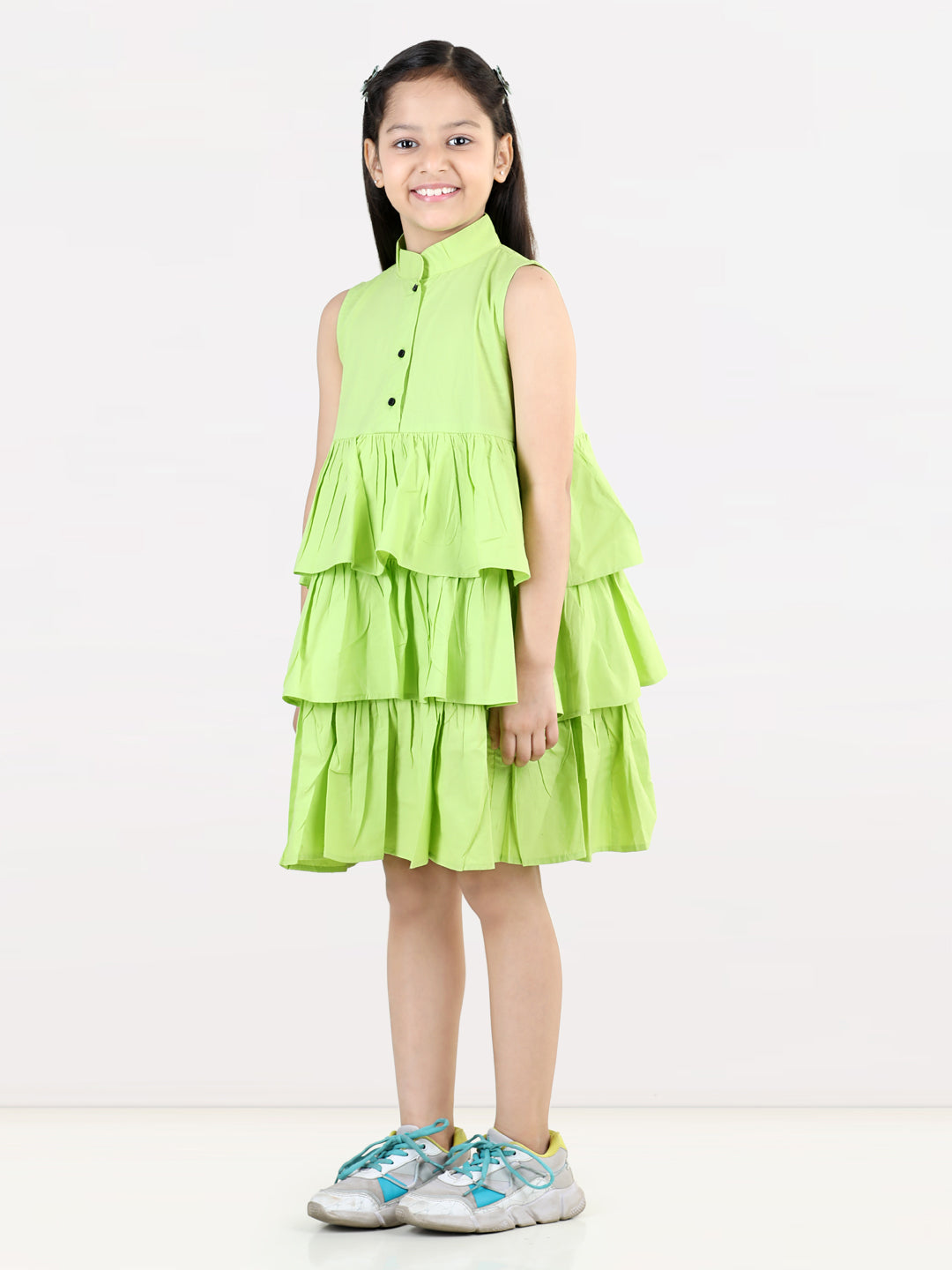 Aww Hunnie Girls Pure Cotton Ruffle-Layer Knee-Length Summer Dress – 4 Vibrant Colors