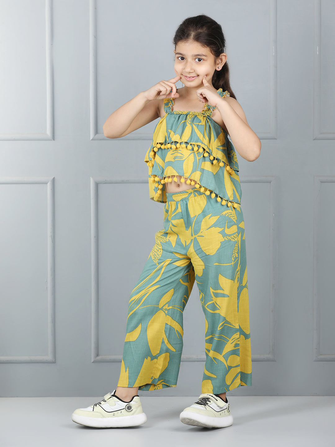 Aww Hunnie Premium Pom-Pom Lyre Top & Straight-Fit Bottom Set – 100% Cotton Rayon