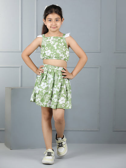 Girls Floral Print Button Top & Skirt Set – Chic and Casual - Pure, Chemical-Free Kidswear