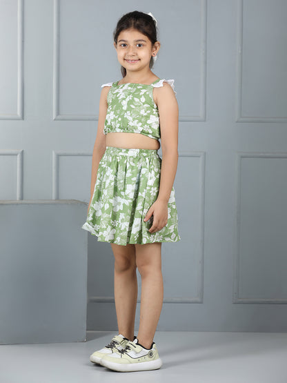 Girls Floral Print Button Top & Skirt Set – Chic and Casual - Pure, Chemical-Free Kidswear