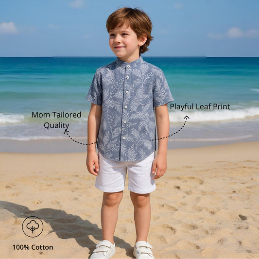 Leaf‑Print Cotton Shirt & Shorts Set for Kids | Aww Hunnie