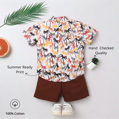 Palm‑Tree Print Cotton Shirt & Shorts Set for Boys | Aww Hunnie