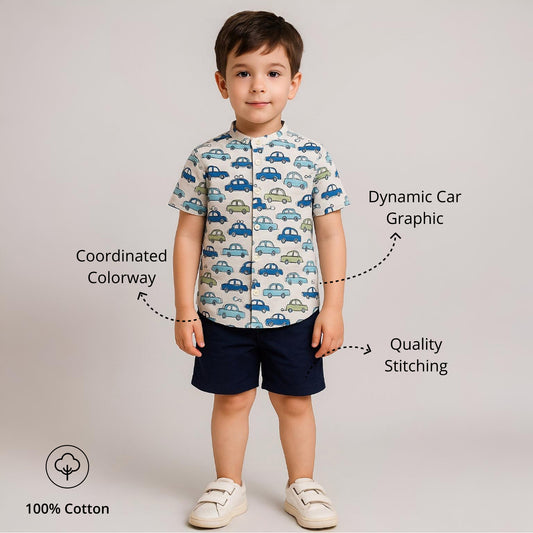 Car‑Print Cotton Shirt & Shorts Set for Boys | Aww Hunnie