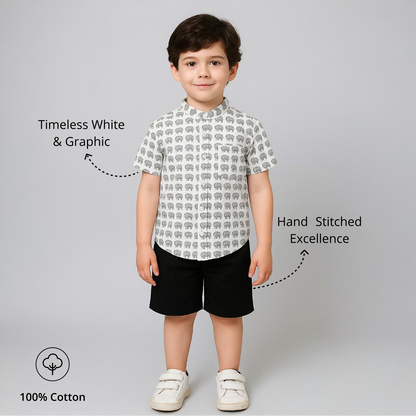 White Elephant‑Print Cotton Set for Boys | Aww Hunnie