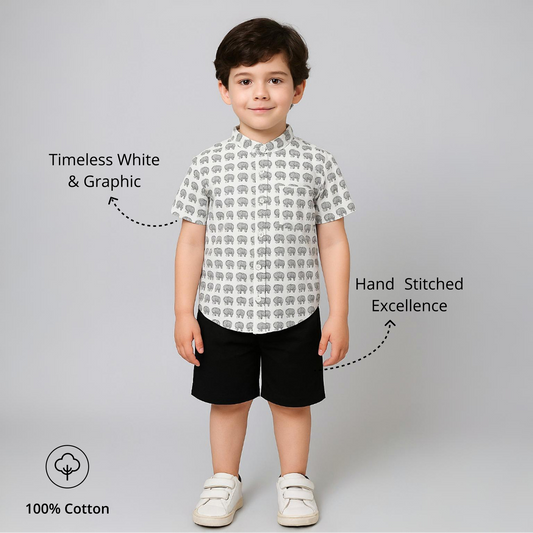 White Elephant‑Print Cotton Set for Boys | Aww Hunnie