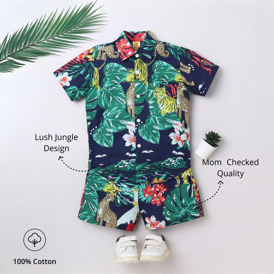 Jungle‑Print Cotton Shirt & Shorts Set | Aww Hunnie Kidswear