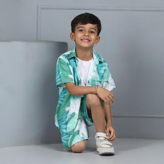 Aww Hunnie Kids’ Knit Sleeveless Tee & Leaves-Print Short Set – Premium Playwear