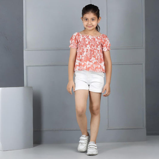 Aww Hunnie Girls’ Floral Peplum Top & 2-Pocket Shorts Set – Premium Cotton Playwear